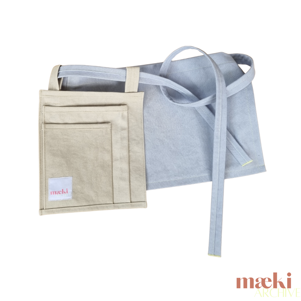 wrap apron - lavender, beige pocket