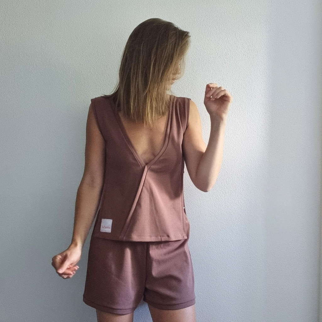 cami shorts set - brown cotton jersey